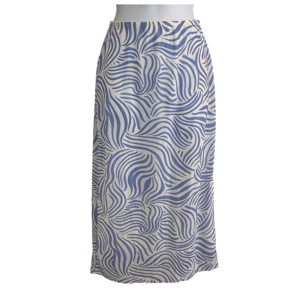 LA Hearts Blue White Abstract Swirl Mesh Midi/Maxi Skirt Womens XS Elastic Waist